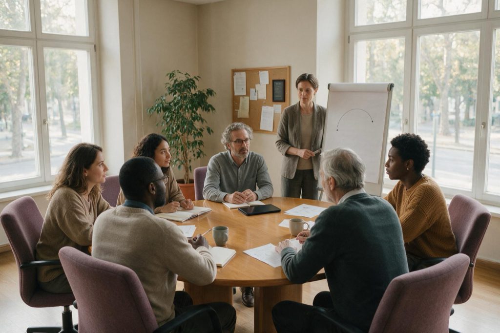 Diálogo facilitado en una mesa redonda institucional