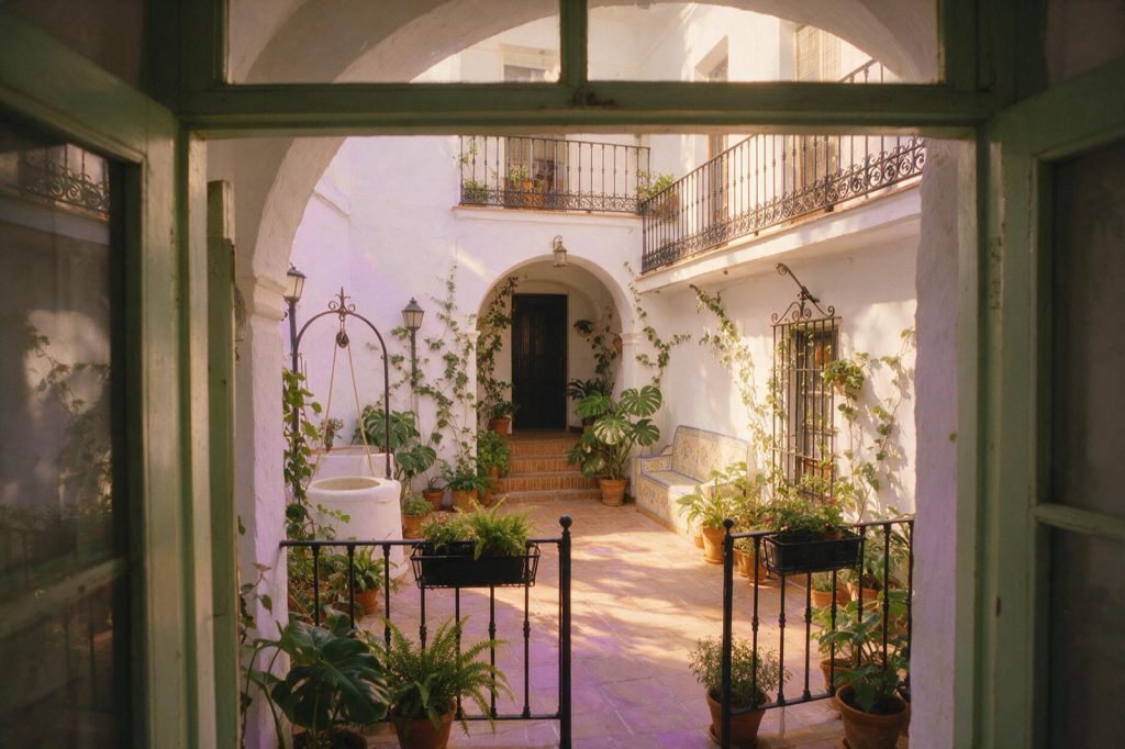 Patio andaluz luminoso con plantas